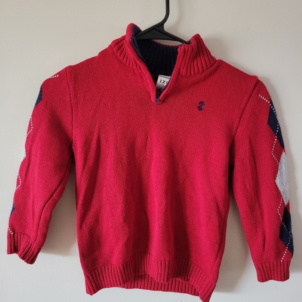 Izod Boys Red Front Collar Zip Sweater Pullover Size 4T